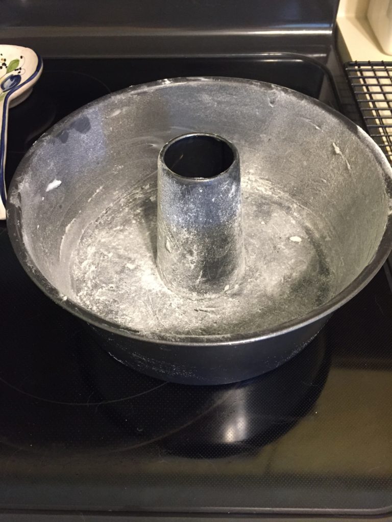 Spray and flour a 10" tube pan-ibskitchn.com